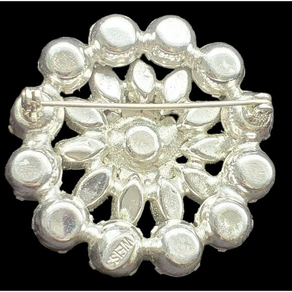 VTG WEISS Brooch Pin Clear Rhinestone Domed Layers Round Marquise Silver Tone - Picture 13 of 16